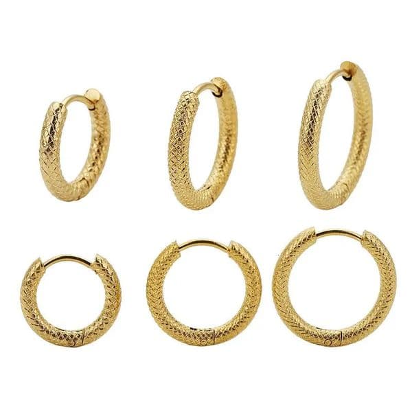 6pcs 101214mm Stainless Steel Gold Color Round Ear Rings Grid Texture Hoop Earrings for Women Female Fashion Jewelry 251114