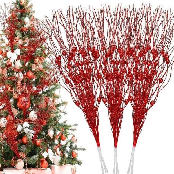 5/10Pcs Red Glitter Berry Branches Christmas Decoration Christmas Tree Ornaments for Home Decor Xmas New Year Party AccessoriesW251121