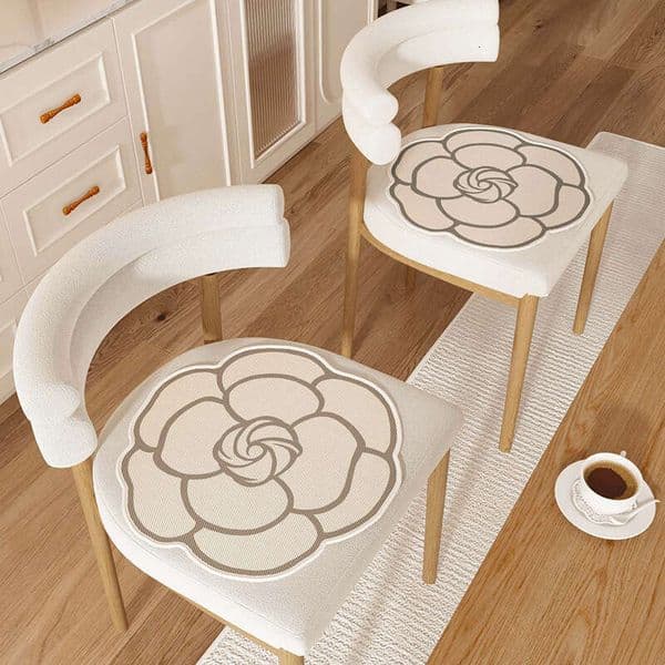 French Camellia Ice Silk Cushion for Dining Table and Chair, Non-Slip Summer Student Seat Breathable Cool Sofa Cushion, Dirt-Resistant