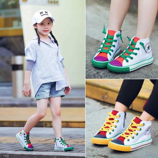 Opoee Childrens Shoe Wholesale 2023 Spring Boys and Girls Board Shoes Korean Edition Colored Fashion Mid Top Childrens CanvaW251121