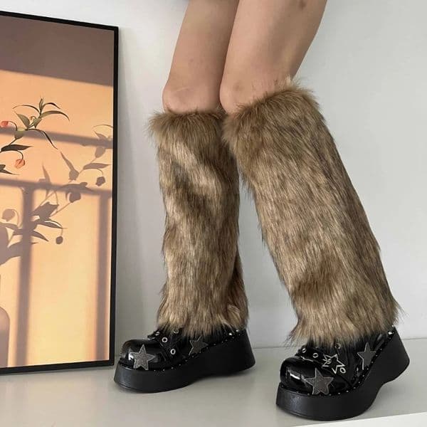 Japanese Women Faux Fur Leg Warmers Boot Covers Y2K Goth Solid Leg Socks Punk Jk Knee-length Hiphop girl Fashion Warm Sock251120