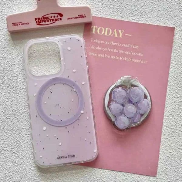 Magnetic grape purple splashed ink phone case with holder For iPhone 11 12 13 14 15 16 17 pro maxW251121