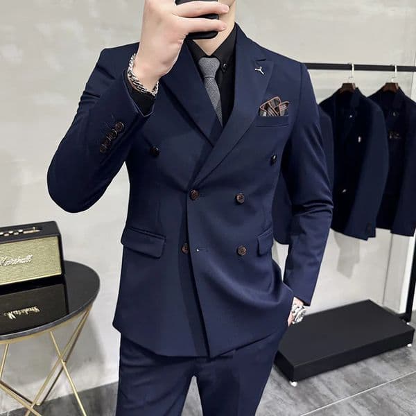 7XLS sports shirtset pants fashion double chest slim fit mens clothing Italian style wedding social dress 2piece set 250415Z