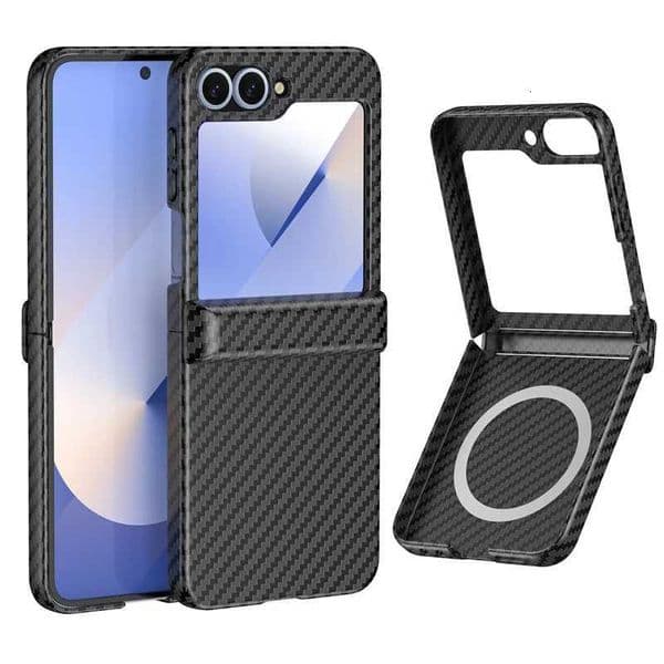 For Galaxy Z Flip 6 5 5G PC Carbon Fiber Texture Phone Case Wireless Charging Hinge Shockproof Protective CoverW251121