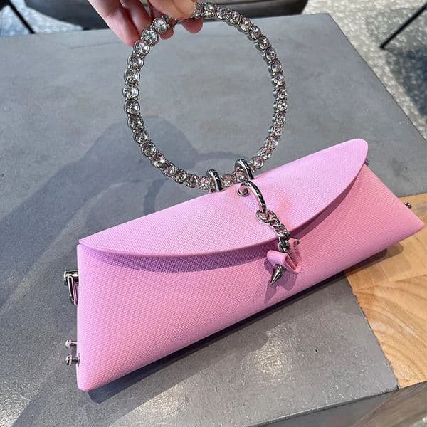 JIOMAY Clutch Bag y ner Handbag for Women with Chain Metal Ring Handle PU Leather Rhinestones Purses Shoulder 251121