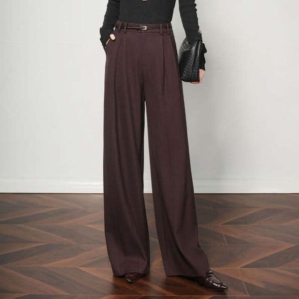 Authentic High Waisted Slimming Draped Wool Casual Wide Leg Autumn Winter Versatile Loose Commuter Suit Pants Luxury Designer
