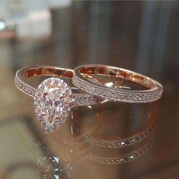 Band Designer Luxury Wedding rings Jewelry New 2 in 1 ring Set Classic Pear Shaped Water Drop Zircon Engagement Fashion Women's Trendy Festive birthday gift