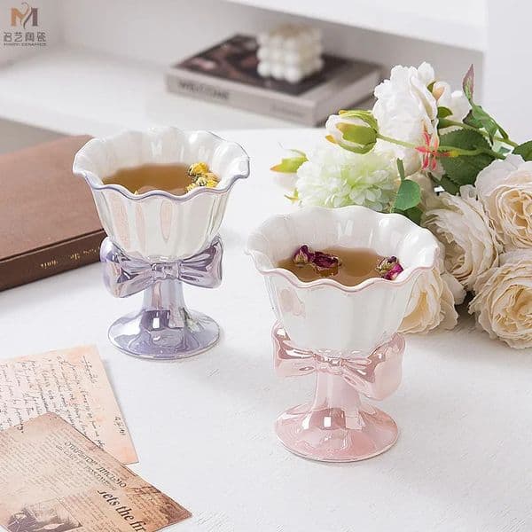 180ml Ceramic Cup Butterfly Ice Cream Dessert Creative Bow Oat Milk Breakfast Tall Birthday Gift 250421
