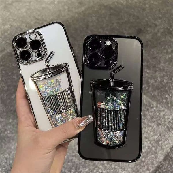 Glitter Quicksand Phone Iphone Pro Max Electroplated Anti-Drop Soft TPU Gradient Cover For Girls Women Stylish Clear Case With Bling Cup Design