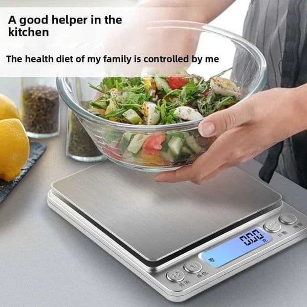 Stainless steel gram electronic scale for precise weighing of kitchen food 01-gram scale household rechargeable 3KG food scaleM251122
