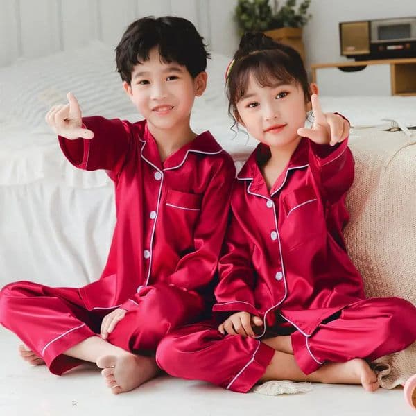 1 set of spring childrens clothing imitating silk boys pajamas long sleeved pants 250422