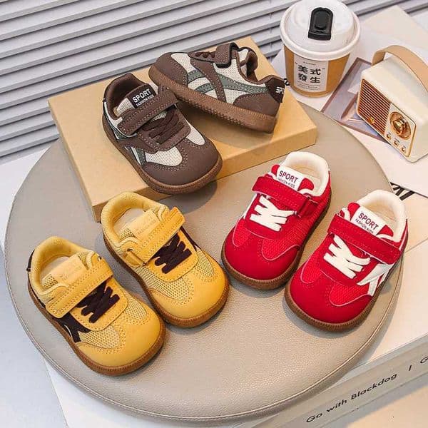 Childrens Sneakers Size 18-29 Khaki Breathable Boys and Girls Single Shoes Spring Autumn Yellow Soft Kids De Training ShoesW251122