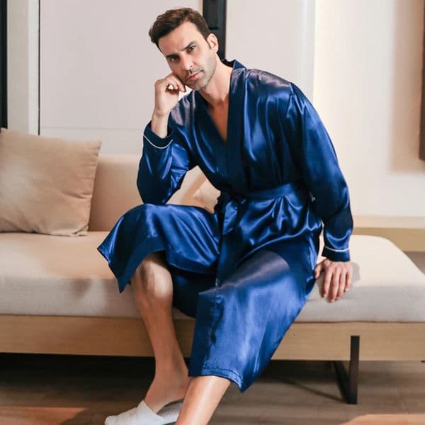Mens sleepwear spring and autumn silk ultra-thin style sleepwear sleeping swimsuit ice silk swimsuit home summer clothing 250418BJ