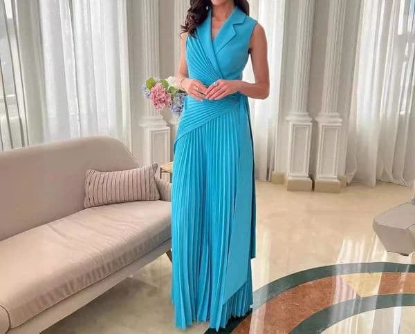 Wide Leg Jumpsuit Pants for Women Summer Fashionable Collar Multi Fold Solid Color Jump Suits for Female Streetwear 250421BJ