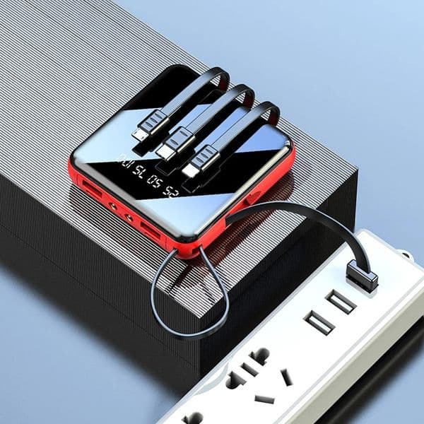 20000mAh Mini Power Bank With Micro USB Type C Cable Portable Charger LED Full Mirror Powerbank External Battery Pack Power Bank