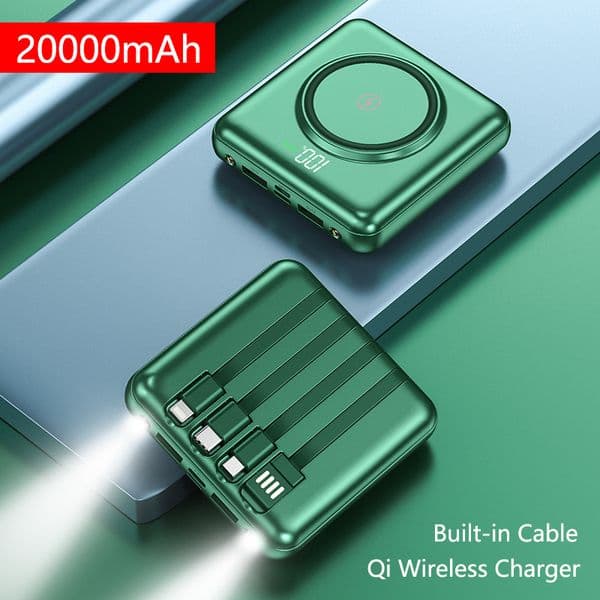 Mini Power Bank 20000mAh Qi Wireless Charger for iPhone 14 12 Samsung Portable External Battery Pack Powerbank with USB C Cable