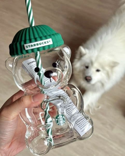 20oz Star bucks Teddy Bear Barista Glass Bear Cup With Straw Cute Transparent Tumbler With Hat For Iced Coffee Cold Drink Water Bottles Wholesale