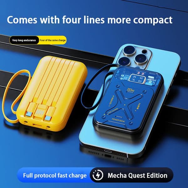 2026 Large Capacity 10000mAh Mech Wind Mobile Power Bank with 120W Fast Charging built-in cable, Suitable for iPhone Samsung Xiaomi