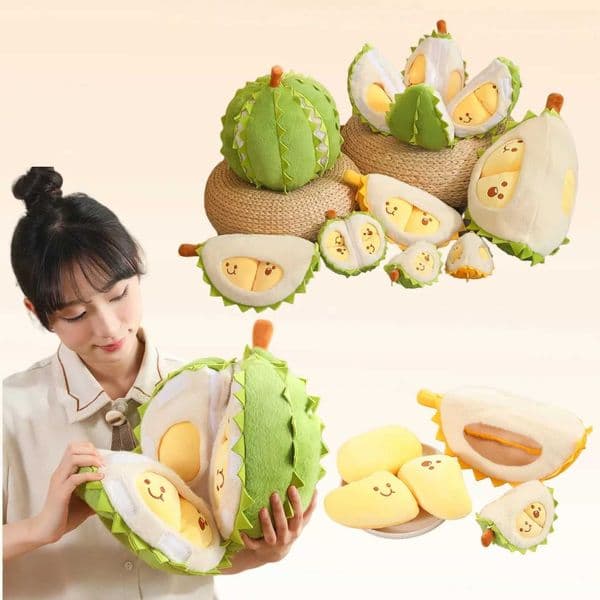 Realistic Durian Plush Toy Stuffed Fruit Peelable Whole Durian Flesh Plush Pillow Cushion Keychain s Toys Home Decor R251210