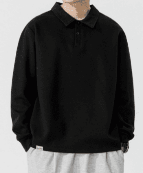 260 Men Long-sleeved Autumn and Winter Heavy Loose Solid Color Lapel Youth Casual
