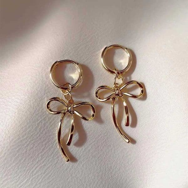 Fashionable silver bow ring earrings for womens Egirl simple metal longbow pendant earrings fashionable Y2K jewelryXJ250421