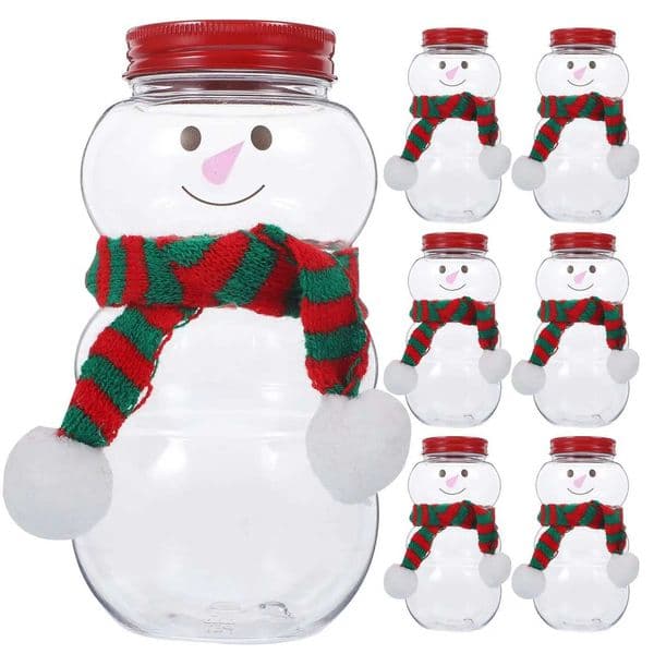 10 Sets Christmas Snowman Beverage Bottles Christmas Juice Bottle With Scarves Xmas Snowman Candy Jar Empty Plastic Bottle 500ML X251122
