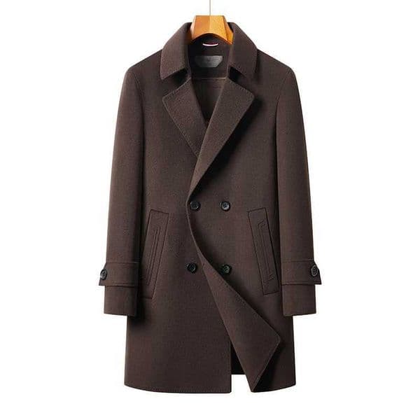 Subtle Men Elegant Cashmere Overcoat Black Coffee Double Breasted Design Basic Coat Down Vest Lining Topcoat Winter M251122