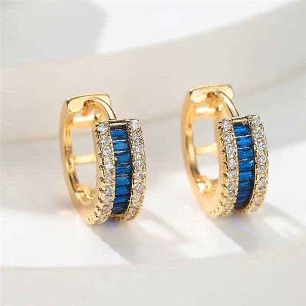 Gorgeous Blue Zirconia Ring Earrings Retro Gold Wedding Earrings Classic Round Small Round EarringsXJ250421