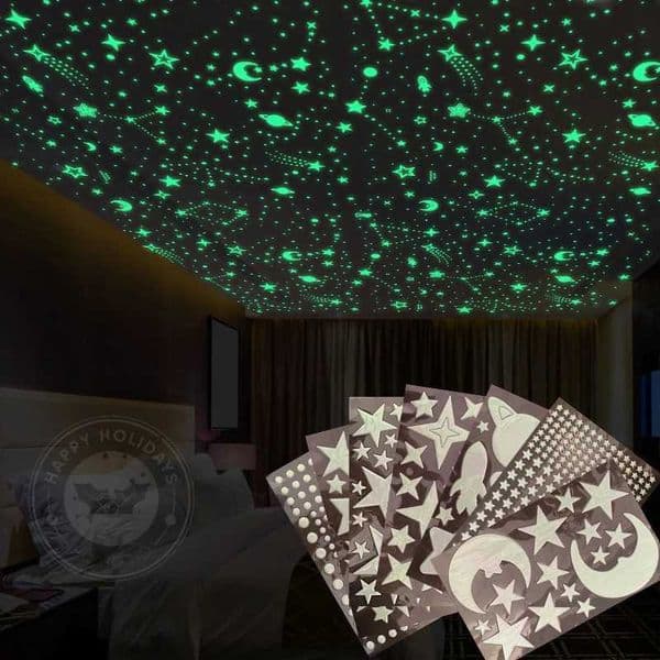 New Luminous 3D Stars Dots Wall Sticker for Kids Room Bedroom Home Decoration Glow In The Dark Moon Decal Fluorescent StickersW251122