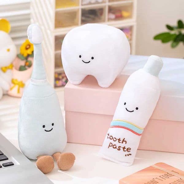 Dental Cute Plush Toy Model Soft Tooth Shape Hanging Toothpaste Toothbrush Demo For s Brushing Learning Models Dentist Gifts R251210