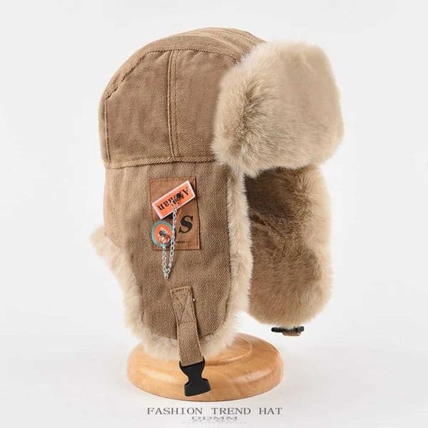 Unisex Winter Thickened Lei Feng Hat - Tren Windproof Warm Ear-Warming C for Cycling Plush with Patch Chain Cotton HatXJ251122