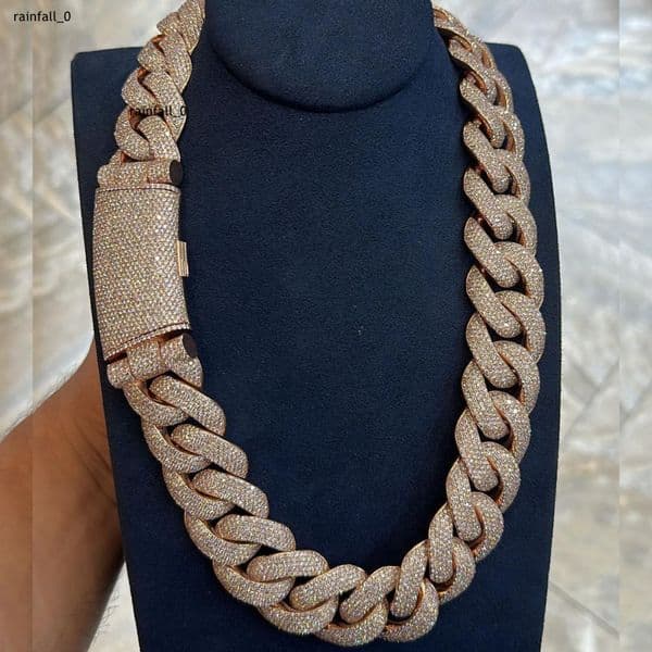 Hot Sale D Color VVS Moissanite Micro Pave Hip Hop Iced Out Miami Cuban Link 10K Gold 22MM Heart Sterling Silver Unisex