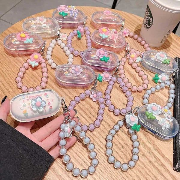 Korean 3D Flowers Floral Earphone Case For Galaxy Buds Plus Buds BudsPlus Soft Case With Beads BraceletW251122