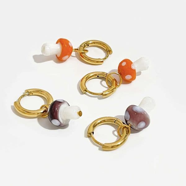 PerisBox handmade cute candy colored glass mushroom ring earrings suitable for jewelry gifts for girls children and womenXJ250421