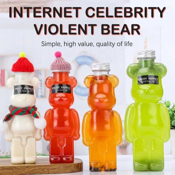 10pcs Cartoon Milk Tea Bottle Puppet Bear Shaped Transparent Thickened Juice Bottle Creative Puppet Violent Bear Cup Water Bottle X251122