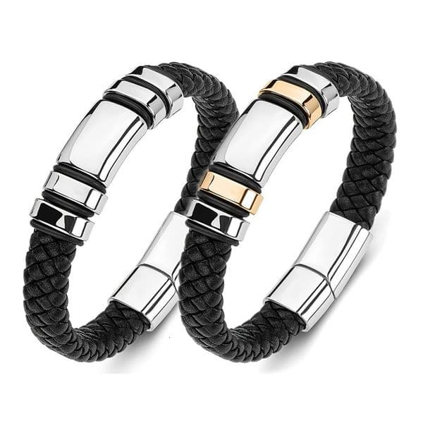 Hot selling fashion trend men's simple leather alloy smooth 4-ring with engraved letters commemorative bracelet