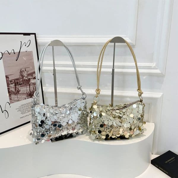 Womens Sparkling Sequin Evening Shoulder Bag Glittering Gold Silver Secure Zipper Shiny Party Bag for Dinner Ball Handbag 250422