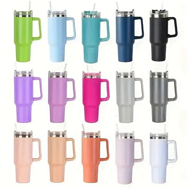 Water bottle with handle drinking cup holding cold drink straw lid for outdoor use in summer 40oz stainless steel insulation 250422
