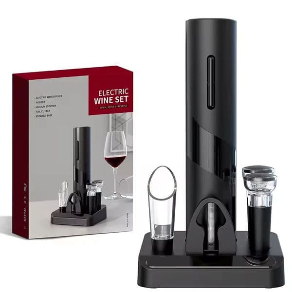 Multifunction Electric Automatic Corkscrew Wine Opener Set Wine stopper Wine Pourer Electric Bottle Opener with Storage Base 250421BJ