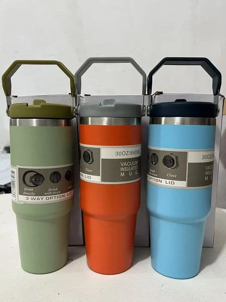 Portable stainless steel car cup with straw and handle dual wallet travel sports water bottle coffee vacuum 250422BJ