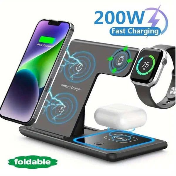 200W 3 in 1 Wireless Charger Stand Pad Foldable Fast Charging Station Dock For iPhone 16 15 14 13 12 11 X 8 Watch Airpods Y251122