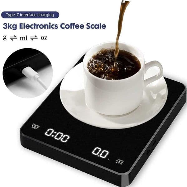 0.1g/3kg digital coffee scale with timer LED Sn concentrated coffee USB weighing high-precision Oz/ml/g kitchen scaleXJ250423