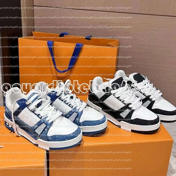 Designer flat sneaker trainer emed casual shoes denim canvas leather letter fashion platform Men Women low trainers fa
