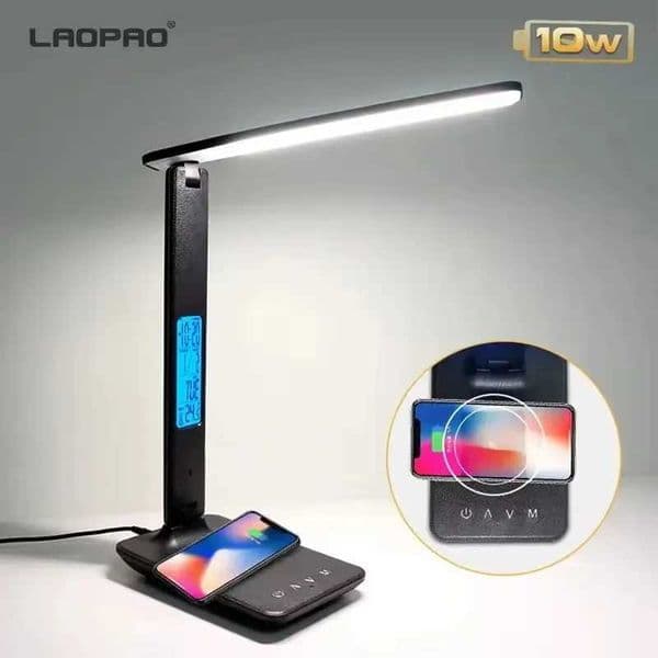 LAOPAO 10W QI Wireless Charging LED Desk Lamp USB Charging Port Sliding Dimmable Automatic Timer with Night Light Desk Lamp Z250422