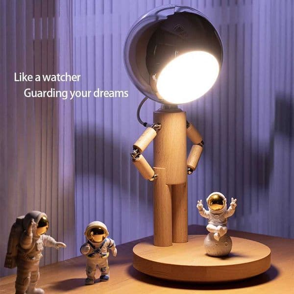 Robot desk lamp black walnut pine moon astronaut creative robot desk lamp touch atmospheric lamp Z250422