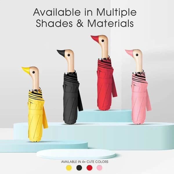 Interesting duck head wooden handle umbrella handheld folding sun black UV coated protective PH340 250423
