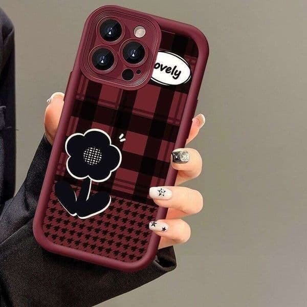 Striped grid black flower suitable for Apple 15promax phone case 14 wind iPhone 16Plus new model 13