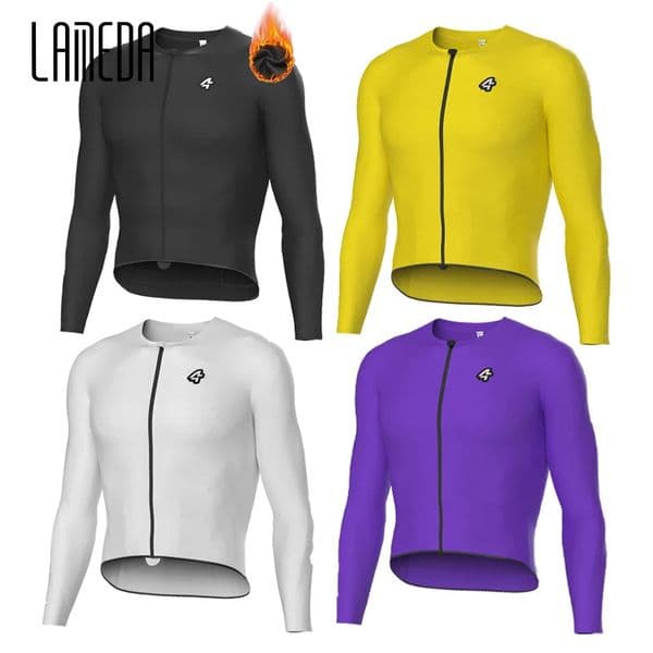 LAMEDA Mens Thermal Cycling Jersey Long Sleeve Winter Fleece Jackets Bike Clothing with Back Pockets Mountain Road 251113