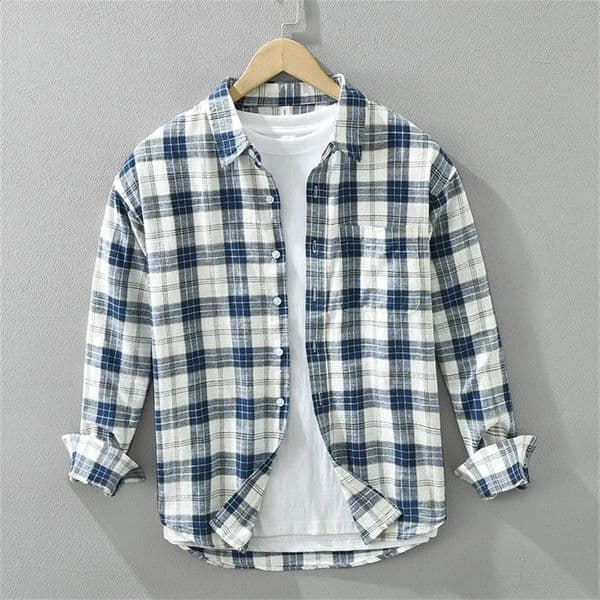 Cotton check shirt mens vintage clothes loose long sleeves shirts casual plaid Autumn mens clothing fashion Tops for men 250423