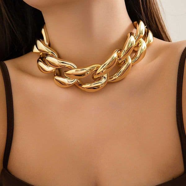 IngeSight. Z extruded thick metal Cuban chain necklace womens punk gold CCB buckle short necklaceXJ250422